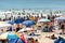 Extremely overcrowded Cronulla beach on Australia day. Umbrellas on the beach