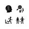 Extrinsic motivation black glyph icons set on white space