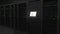 EY logo on the screen in a modern server room. Conceptual editorial 3d animation