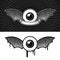 Eye with bat wings and banner