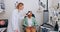 Eye care exam, patient and optometrist woman cover vision for optical service test, ocular support or medical