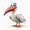 Eye-catching 3d Cartoon Pelican With Huge Beak On White Background