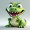 Eye-catching 3d Model Of Cute Cartoonish Green Crocodile