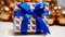 Eye-catching Blue And Brown Gift With Paper And Bow