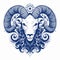 Eye-catching Blue Ram Tattoo Design: Aries Symbol In Hurufiyya Style