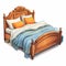 Eye-catching Cartoon Illustration Of A Wooden Bed In Realistic Watercolor Style