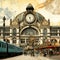 Eye-catching collage of vintage train stations