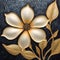 Eye-catching Composition Of Blue Black Golden Leather Leaf Flower Canvas Wall
