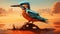 Eye-catching Digital Painting Of A Blue And Orange Bird In The Desert