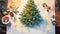 an eye-catching holiday scene with a Christmas tree drawing placed on a colorful table