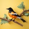Eye-catching Oriole Paper Craft With Polygon Design Perched On Tree Branch
