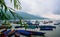 Eye catching Very Romantic view a rainy day with colourful boat in Pokhara Phewa lake, Nepal, Asia.