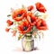 Eye-catching Watercolor Poppies Bouquet In Vase - Beautiful Illustration