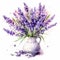 Eye-catching Watercolor White Vase Of Lavender Bouquet Illustration