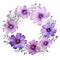 Eye-catching Watercolor Wreath Of Purple Flowers On White Background