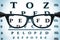 Eye Chart or Sight Test Seen Through Eye Glasses. 3d Rendering