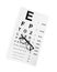 Eye chart test and glasses on white, top view. Ophthalmologist tools