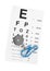 Eye chart test and head mirror on white, top view. Ophthalmologist tools