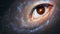 The eye of the clairvoyant in space against the background of the starry sky, the galaxy in the pupil