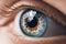 Eye close-up. Iris eyes. Blue eye iris. AI generated