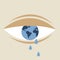 An eye conceptualised as planet earth sheds tears as a result of pollution