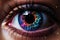 Eye with a cosmic nebula and colorful galaxy in eyeball.AI generated