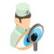 Eye diagnostic icon isometric vector. Ophthalmologist human eye and magnifier