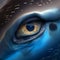 Eye of dolphin framed by blue scales close-up, eye of a animal macro
