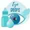 Eye drops bottle. Eyedropper. Eye health concept.