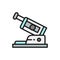 Eye exam device flat color line icon.