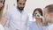 Eye Exam. Doctors Checking Woman Eyesight With Optometry Glasses