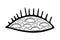 Eye with eyelashes and eyes insight, simple doodle illustration, icon, hand drawing, black contour on white background