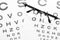 Eye glasses on eyesight test chart ortometric table background. Ophthalmologist medical background
