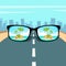 Eye Glasses With Summer Sea Island, Beach Picture Vacation Rest Dream Concept Road Big City Background