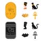 Eye of Horus, black Egyptian cat, pyramids, head of Nefertiti.Ancient Egypt set collection icons in cartoon,black style