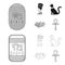Eye of Horus, black Egyptian cat, pyramids, head of Nefertiti.Ancient Egypt set collection icons in outline,monochrome