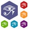 Eye of Horus Egypt Deity icons set hexagon