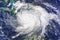 Eye of the Hurricane. Hurricane on Earth. Typhoon over planet Earth. Category 5 super typhoon approaching the coast.