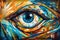 the eye looks , mosaic , azure and amber, breathtaking fine details