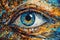 the eye looks , mosaic , azure and amber, breathtaking fine details