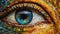 the eye looks , mosaic , azure and amber, breathtaking fine details