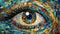 the eye looks , mosaic , azure and amber, breathtaking fine details