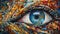 the eye looks , mosaic , azure and amber, breathtaking fine details