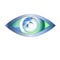 The eye looks in the world. Eye vision logo design template. Optics Oculist sign. Search inspection looking. Abstract. Opht