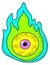 Eye in magic fire flame. Surrealism art. Psychedelic sticker