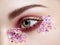 Eye makeup woman with a lilac flowers