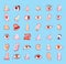 Eye nose ear and mouth collection in different expressions. icon illustration