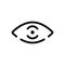 Eye. Oculist logo. Linear icon of stylized human eye with pupil. Black simple illustration of vision test. Contour isolated vector