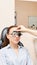 Eye ophthalmologist exam. Eyesight recovery. Astigmatism check concept. Ophthalmology diagmostic device. Beauty girl portrait in