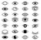 Eye outline set icons. Close and open eyes shapes with lashes. Line optical vision signs in line style. Collection black shapes